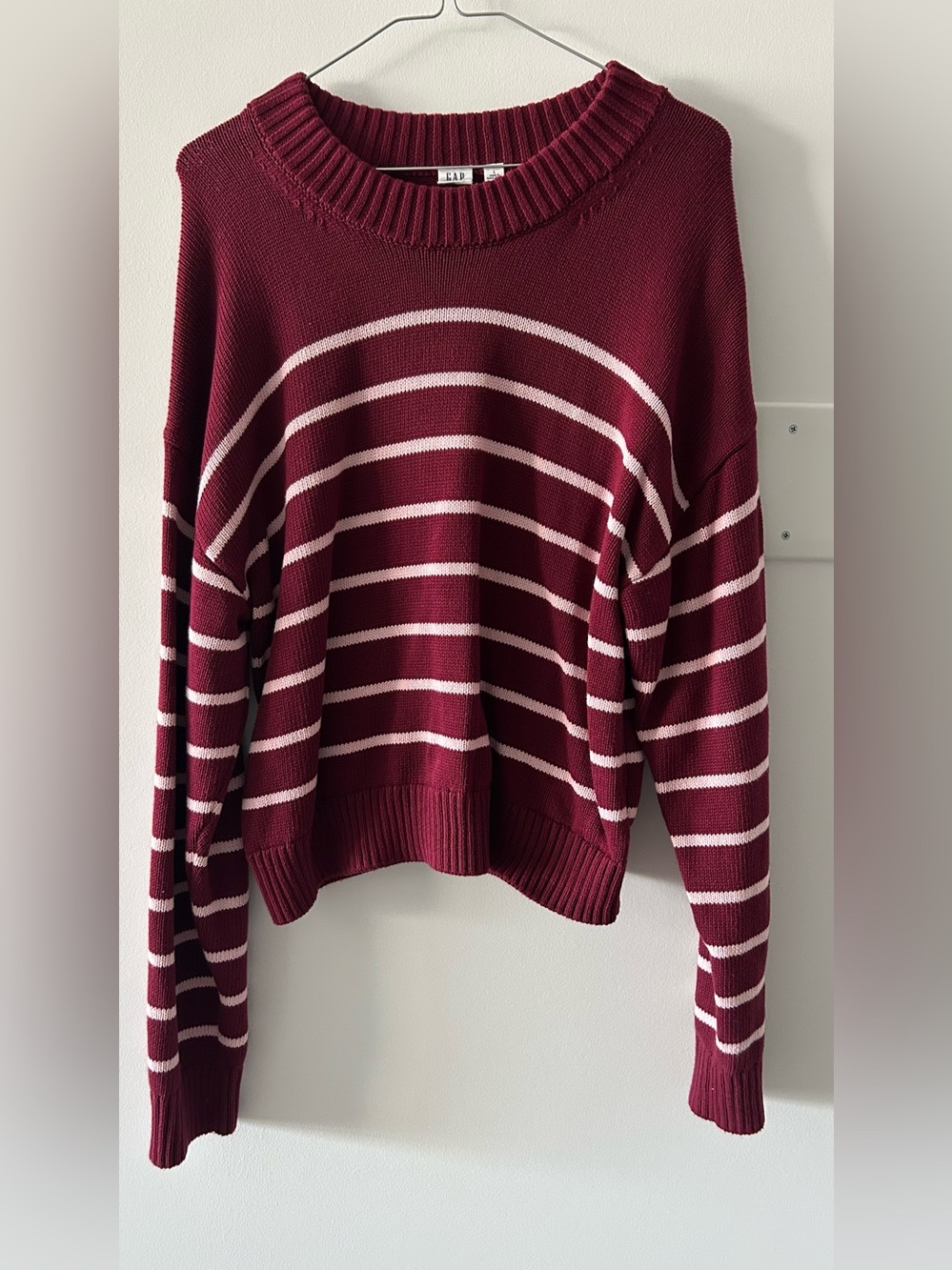 Gap Burgundy Striped Knit Sweater - Crewneck